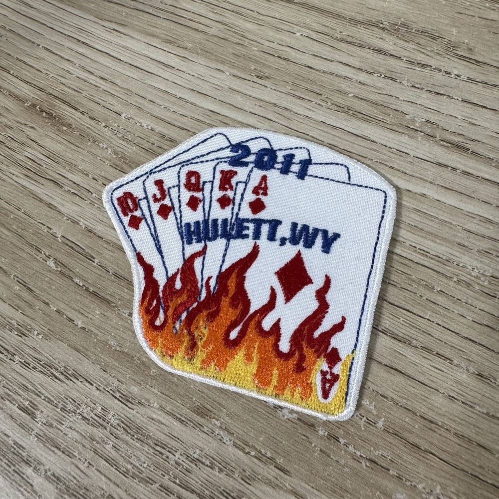 Hulett, WY Royal Flush with Flames Embroidered Souvenir Patch Biker‎ Motorcycle